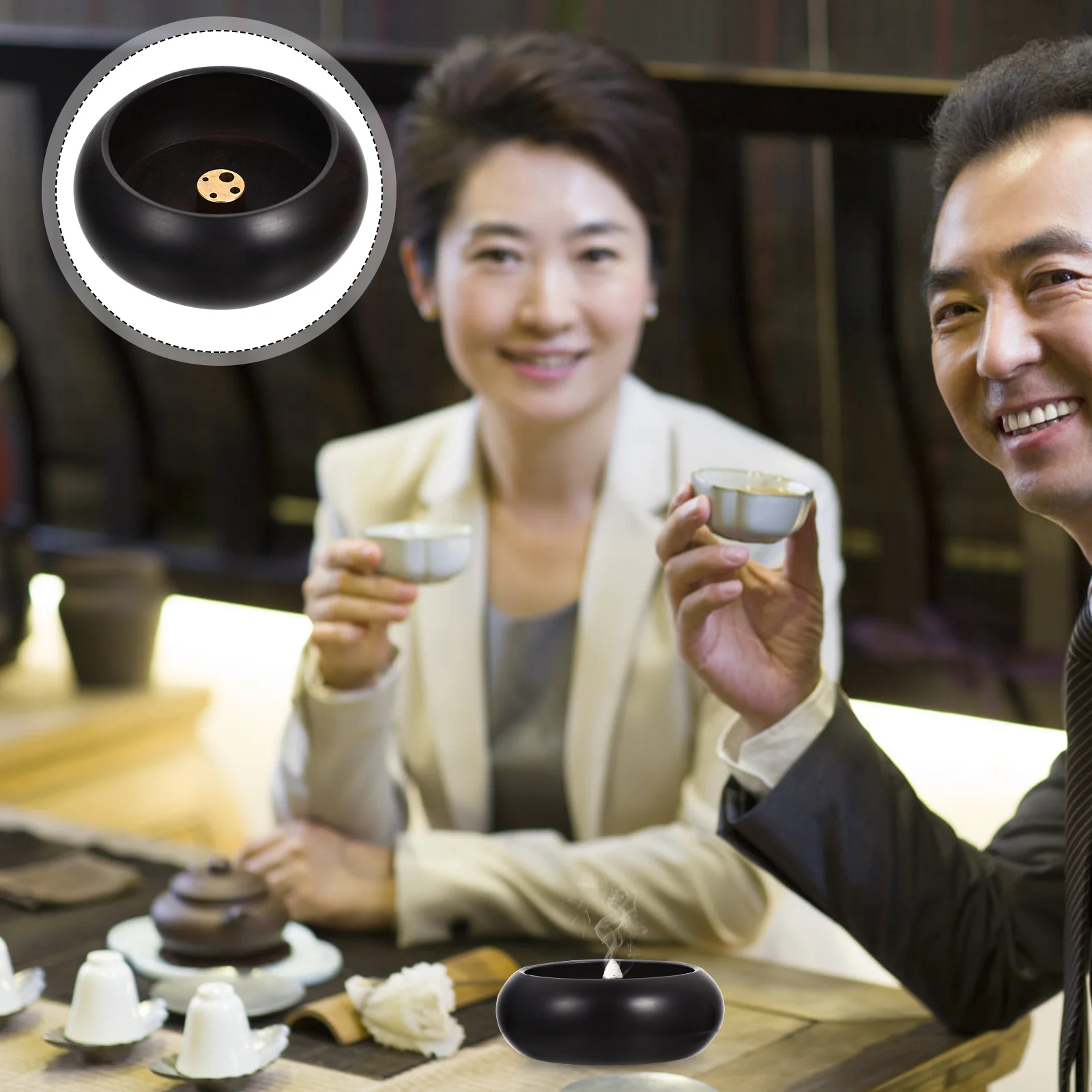 

Wooden Incense Burner Bowl-Shaped Desktop Censer Meditation Helper Relaxation Sleeping Aid Aromatic Decor Incense Stick Holder