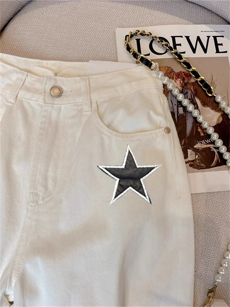 Faionable luxo cintura alta perna reta jeans ex verão high-end solto idade-defng casual calças de perna larga