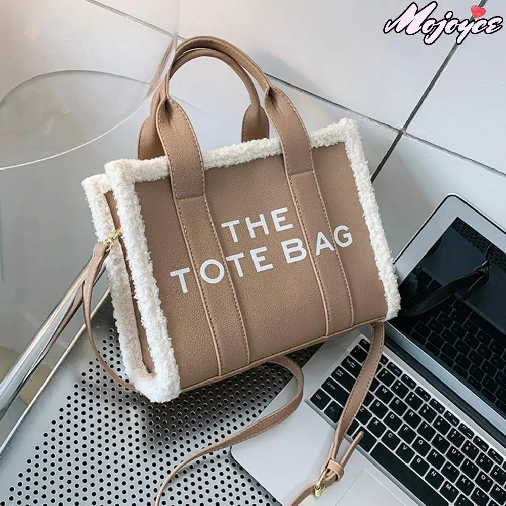 

The Tote Bag for Women 2025 Winter Lamb Wool Stitching PU Leather Handbag Large Capacity Fashion Shoulder Bag Letter Pattern Bag