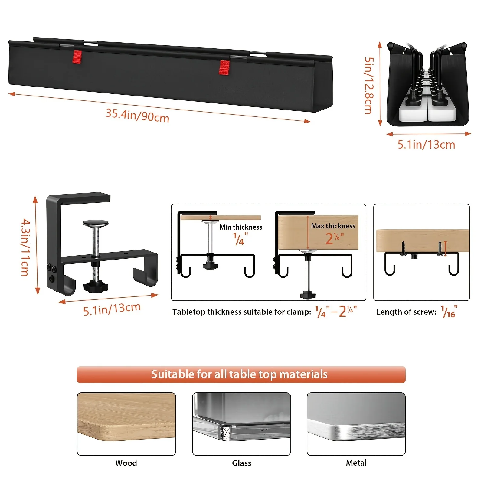 Under Desk Cable Management Tray No Drill Power Strip Holder Wire Organizer Clip for Home Office Desk Cable Routing and Cord
