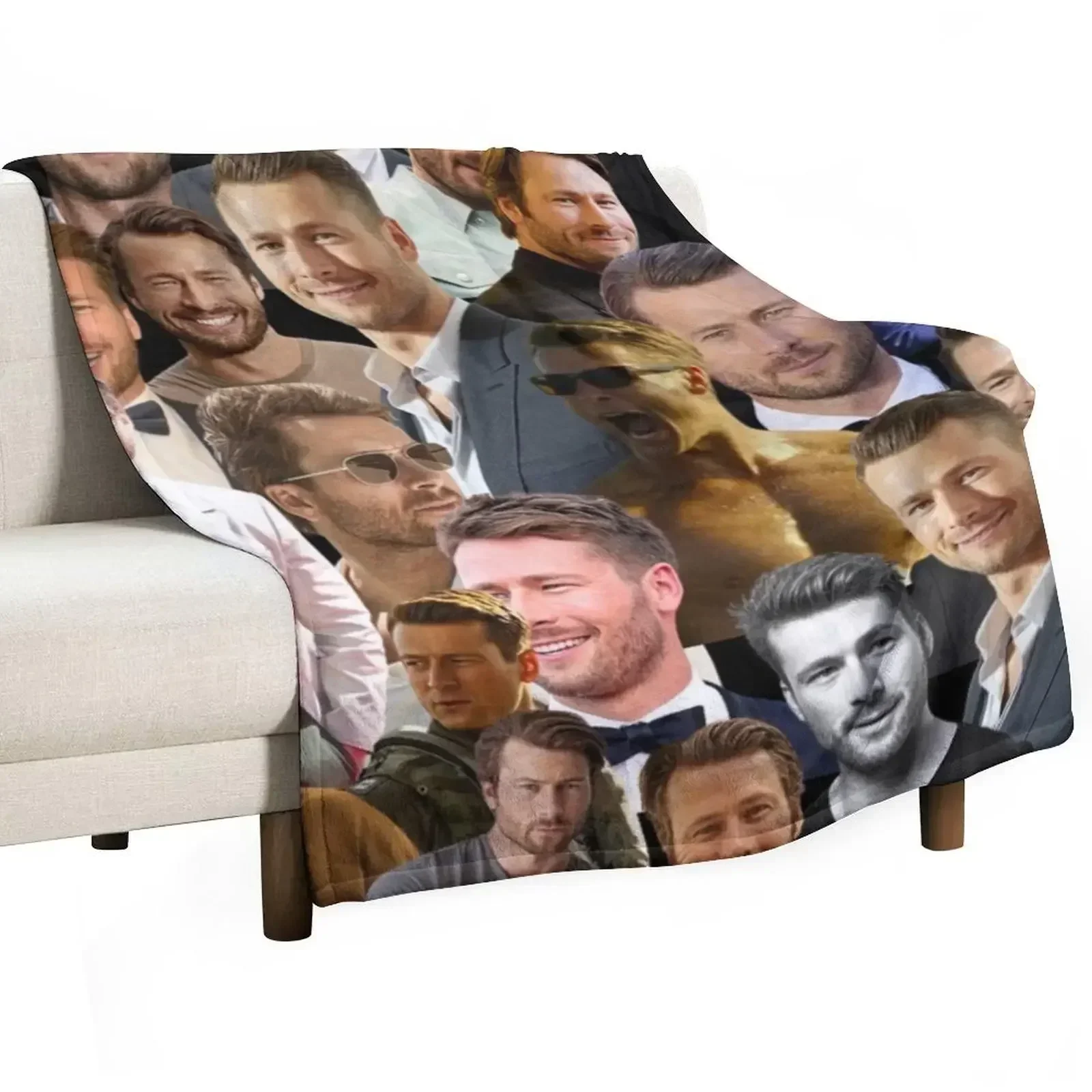 glen powell photo collage Throw Blanket Sofa Throw wednesday Soft Furrys Extra Large Throw Beach Blankets