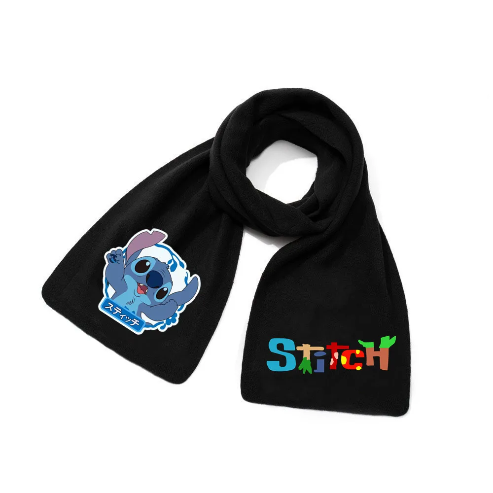 Disney Anime Stitch Cartoon Scarf Lilo and Stitch Autumn Winter Scarf Black Casual Warm Printed Scarves Knitted Hat Gloves Gifts