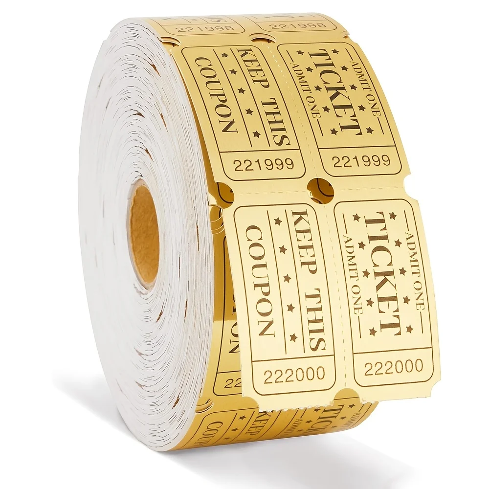500 billets de tombola dorés, billets à double tirage pour événements, récompenses en classe, carnavals, jeux familiaux, prix de porte-à-porte, entrées.