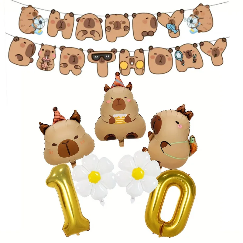 Cartoon Capybara Thema Daisy Ballon Set Tier Kinder Geburtstag Party Dekoration Gold Anzahl Folie Ballon Baby Dusche Geschenk Spielzeug