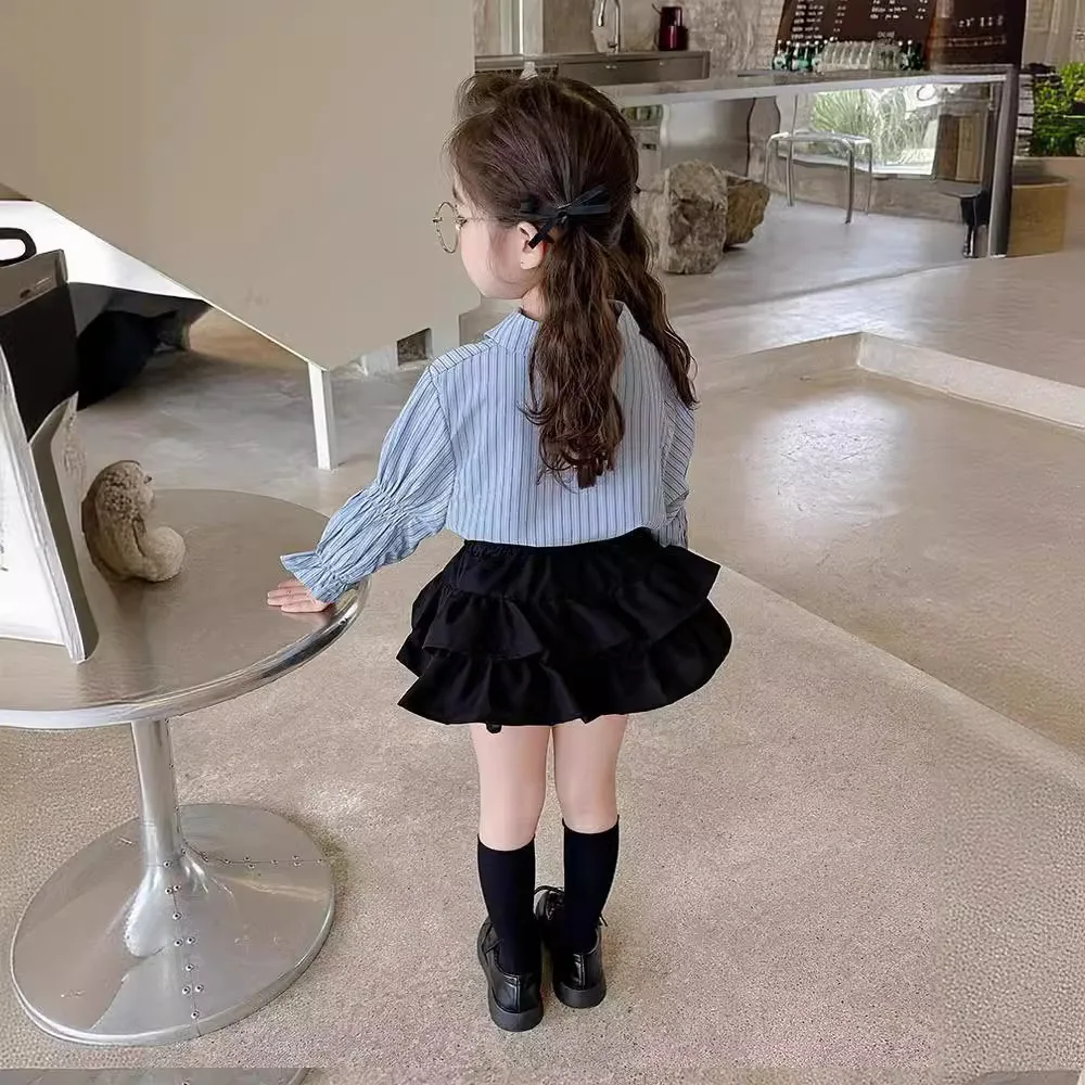 Girls' Spring Set 2024 New Children's Shirt Skirt Spring and Autumn Academy Style Short Skirt Two Piece Set