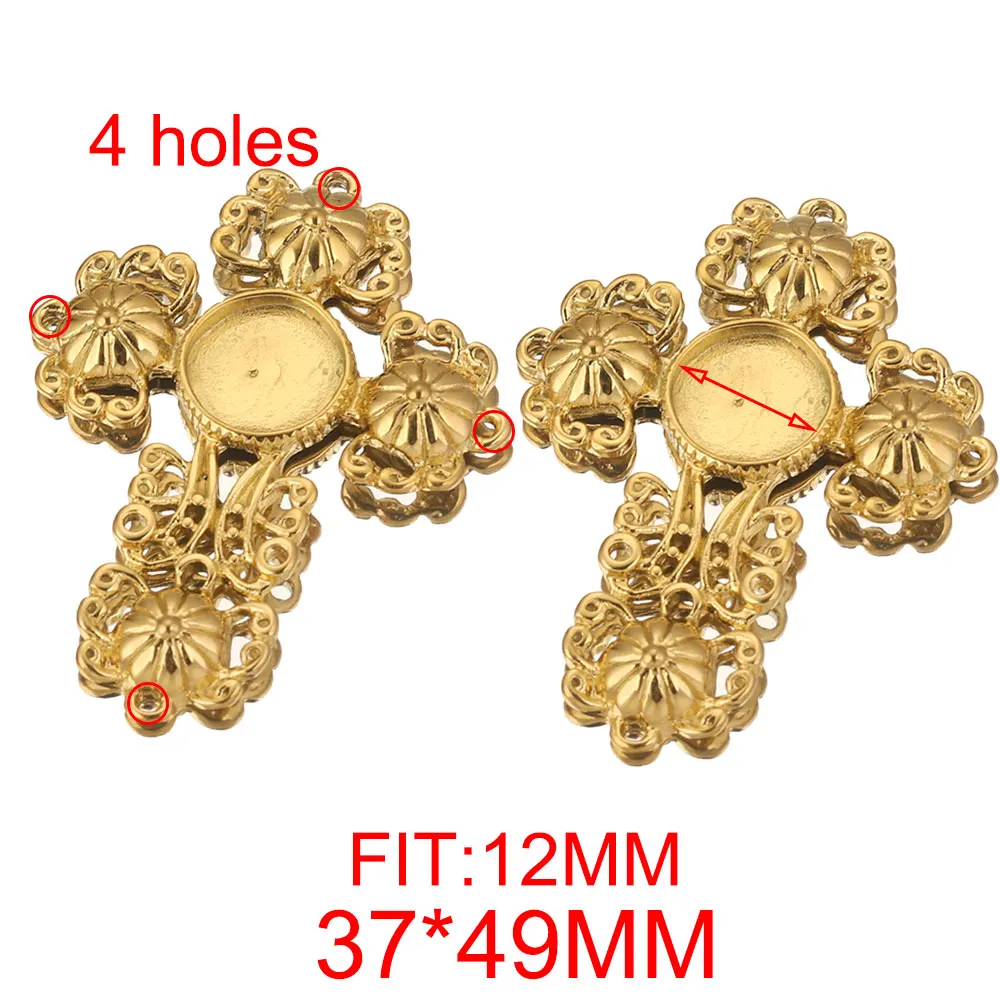 2pcs/lot Fit 12mm Stainless Steel Cross Flower Resin Blank Cabochon Base Tray Setting Bezels Pendant Charms FOR Jewelry Making