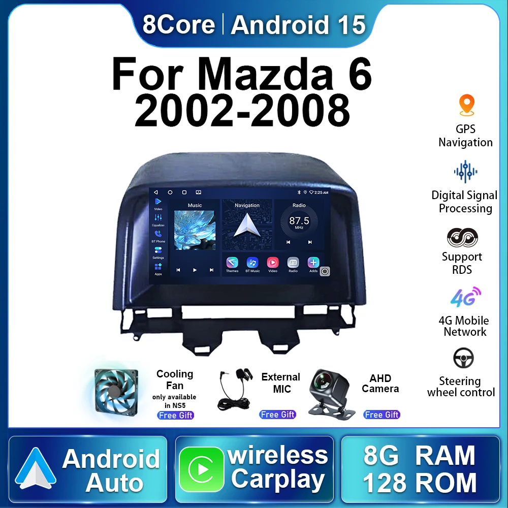 5G Head Unit Wireless Carplay Car Radio  For Mazda 6 2004 2005 - 2015 Android15 Autoradio Multimedia Player Stereo NavigationGPS