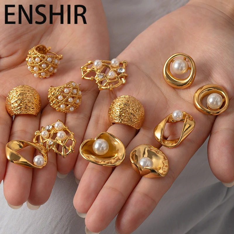 ENSHIR 316L Stainless Steel Imitation Pearls Irregular Circle  Heart Earrings For Women French Niche Jewelry Gifts Wholesale
