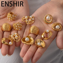 ENSHIR 316L Stainless Steel Imitation Pearls Irregular Circle Heart Earrings For Women French Niche Jewelry Gifts Wholesale