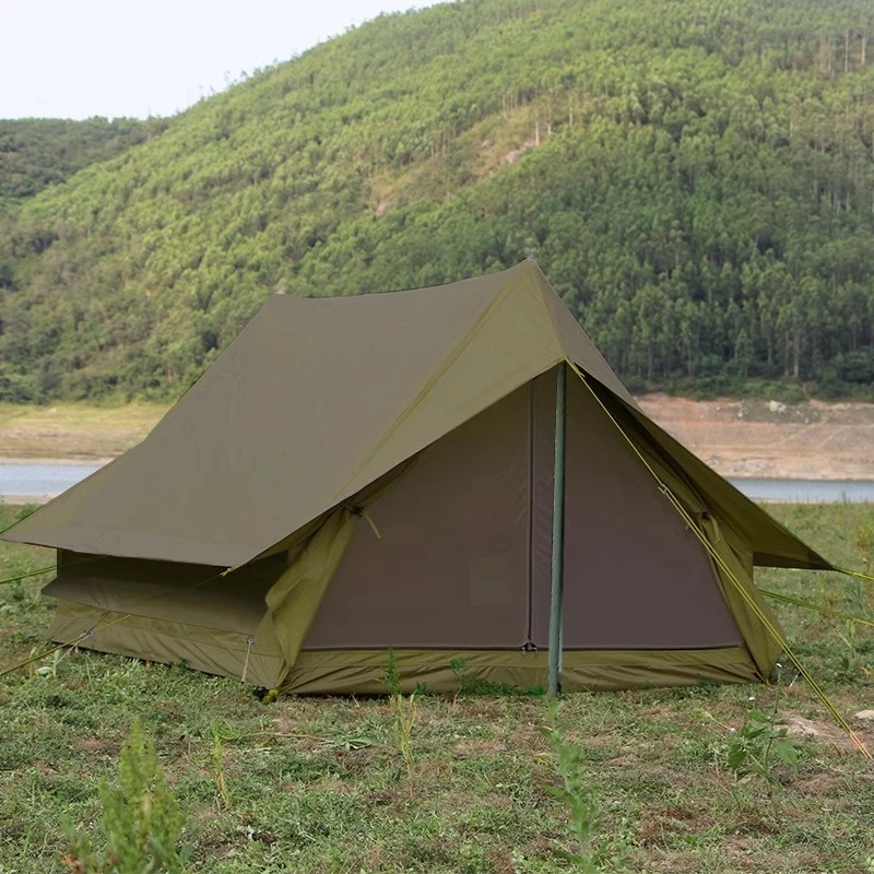 Outdoor portable camping retro tent 2-person self-driving camping anti-heavy rain cabin type A-frame tent Oxford cloth