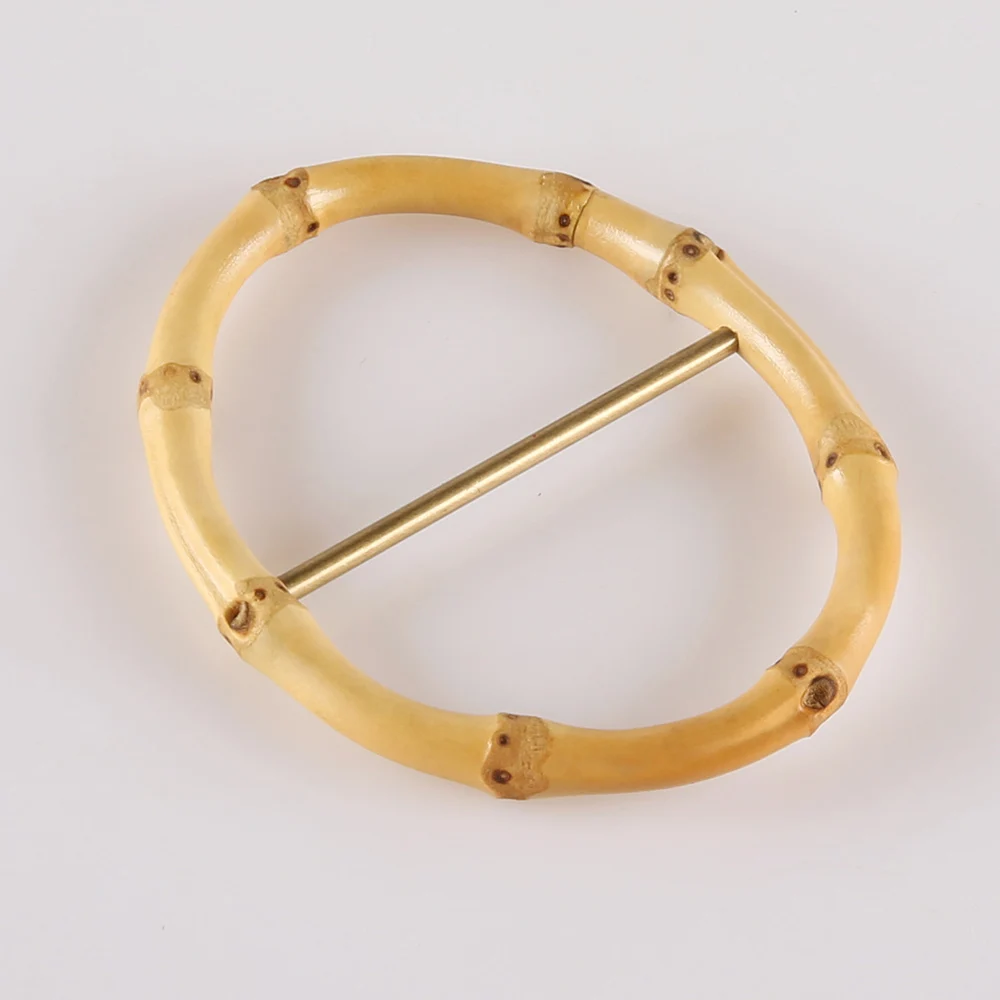 Fashion Clothing Garment Apparel Accessories Geometric Oval Shape Unique Handmade Natural Bamboo Root Needle Pin Belt Buckle