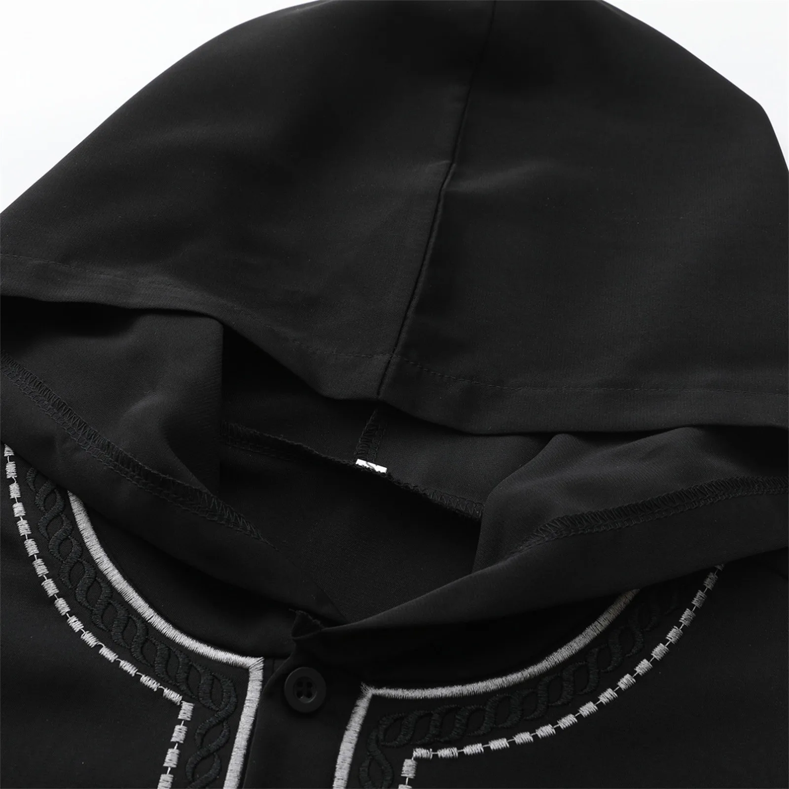 Muslim Robe Loose Muslim Men'S Hooded Long Robe Embroidered Sleeve Islamic Black Casual Gown Open Front Design Abaya Men'S Robe