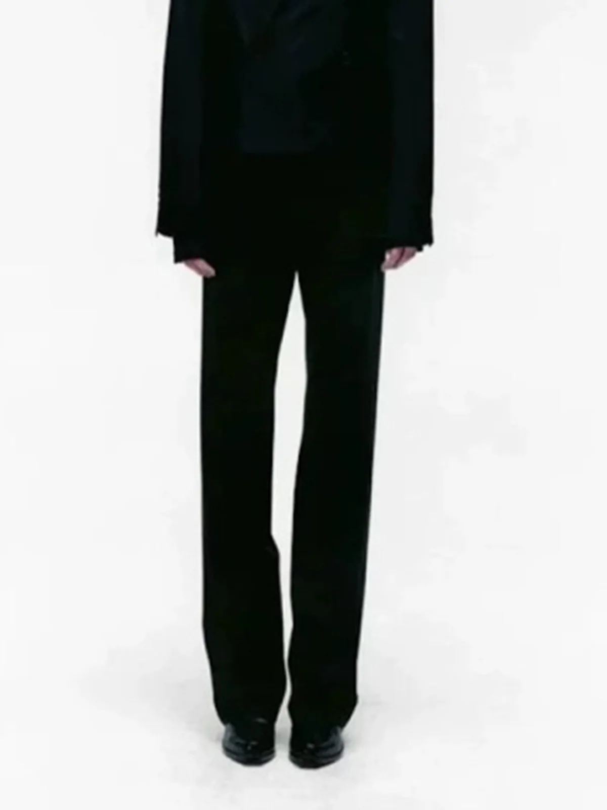 MIJKO 남성용 슬림 와이드 레그 팬츠 버튼 벨트가 있는 플레어 캐주얼 바지 블랙