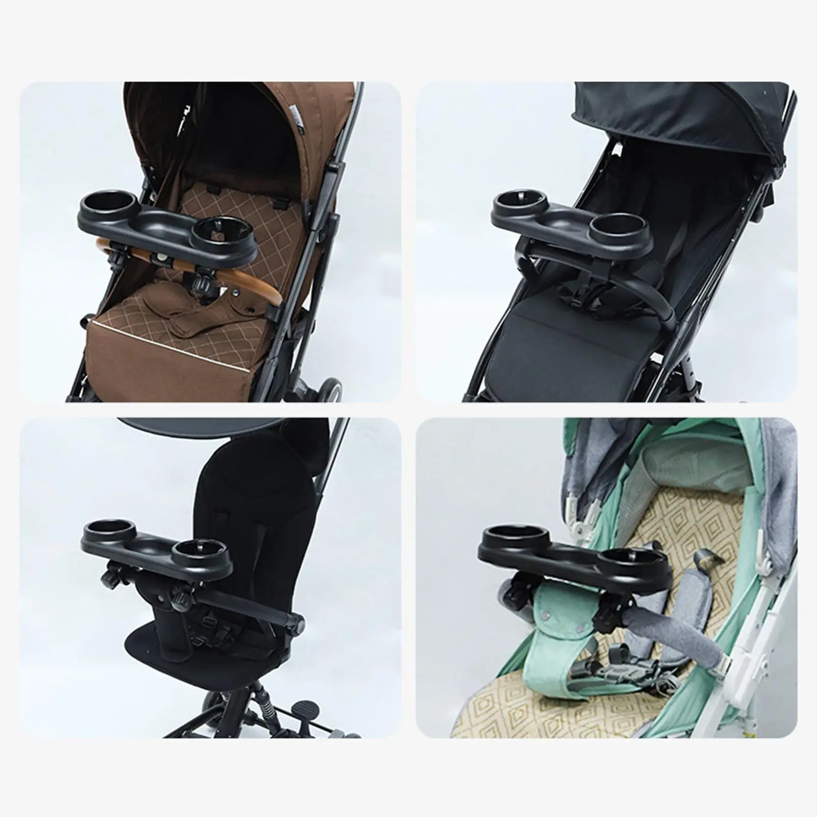 Universal Baby Stroller Snack Tray and cup Holder, Removable Install Stable Fixation Grip with Adjustable Clip Black view 5