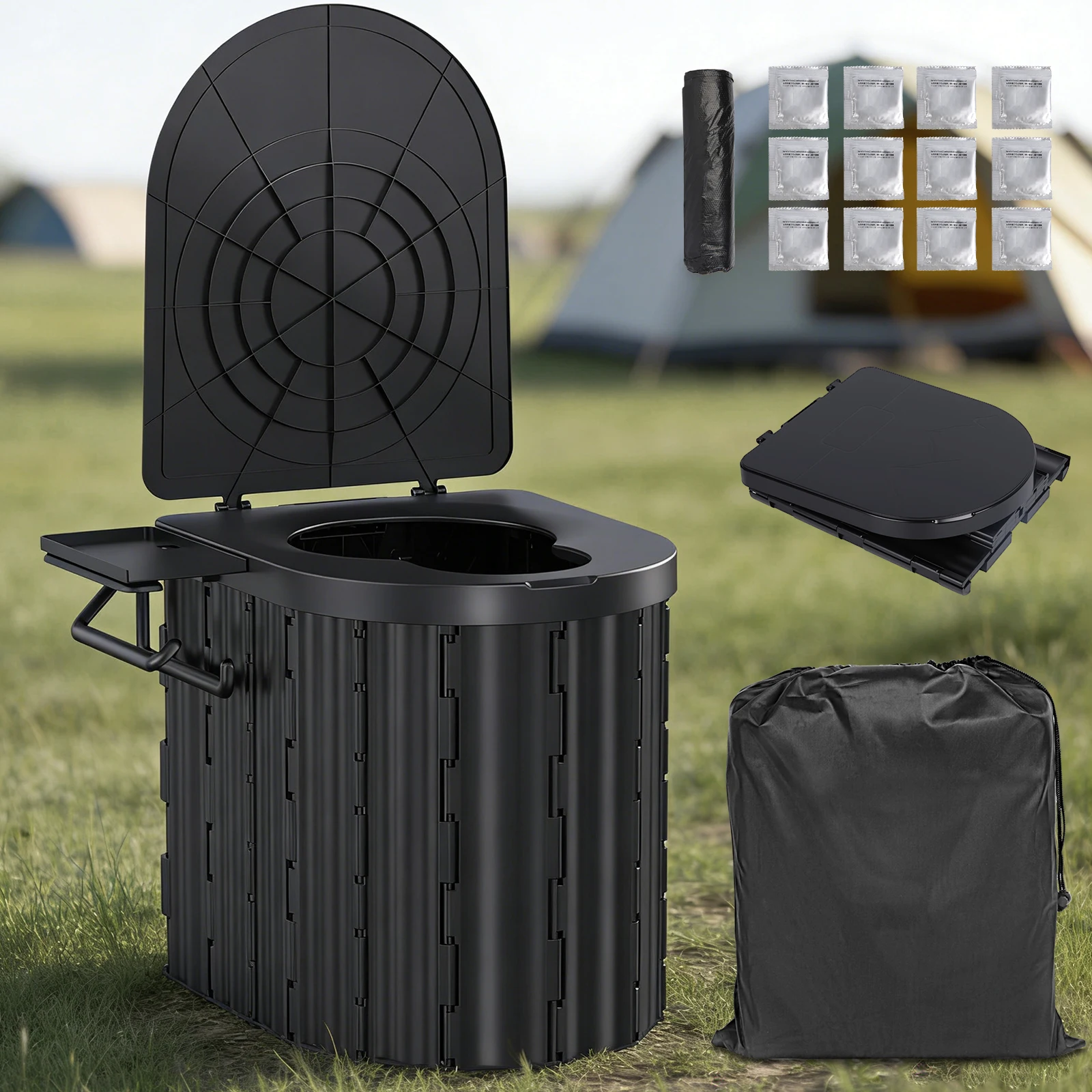 Inodoro Plegable para Viajes en Auto con Tapa, Inodoro Portátil de ABS para Camping, Diseño que Ahorra Espacio para Uso en Exteriores e Interiores
