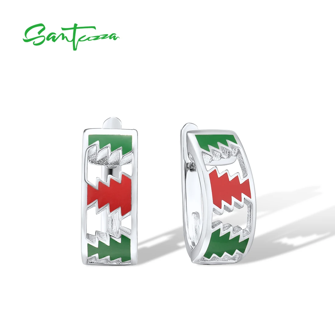 SANTUZZA Silver Earrings For Women Pure 925 Sterling Silver Colorful Sparkling Stones Enamel Earrings Elegant Fine Jewelry