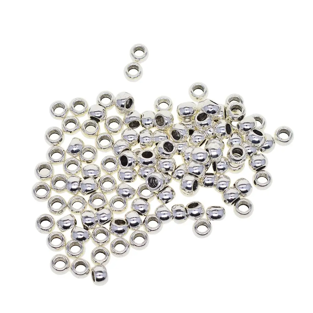 100Pc 4mm Silver Rondelle Spacer Loose Beads Large Hole for Jewelry