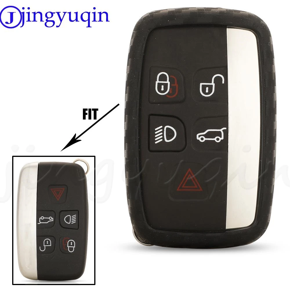 

jingyuqin Carbon Fiber Silicone Car Key Case Fob Cover For Land Rover A9 Range Rover Sport Evoque Freelander 2 Jaguar XE XJ XJL