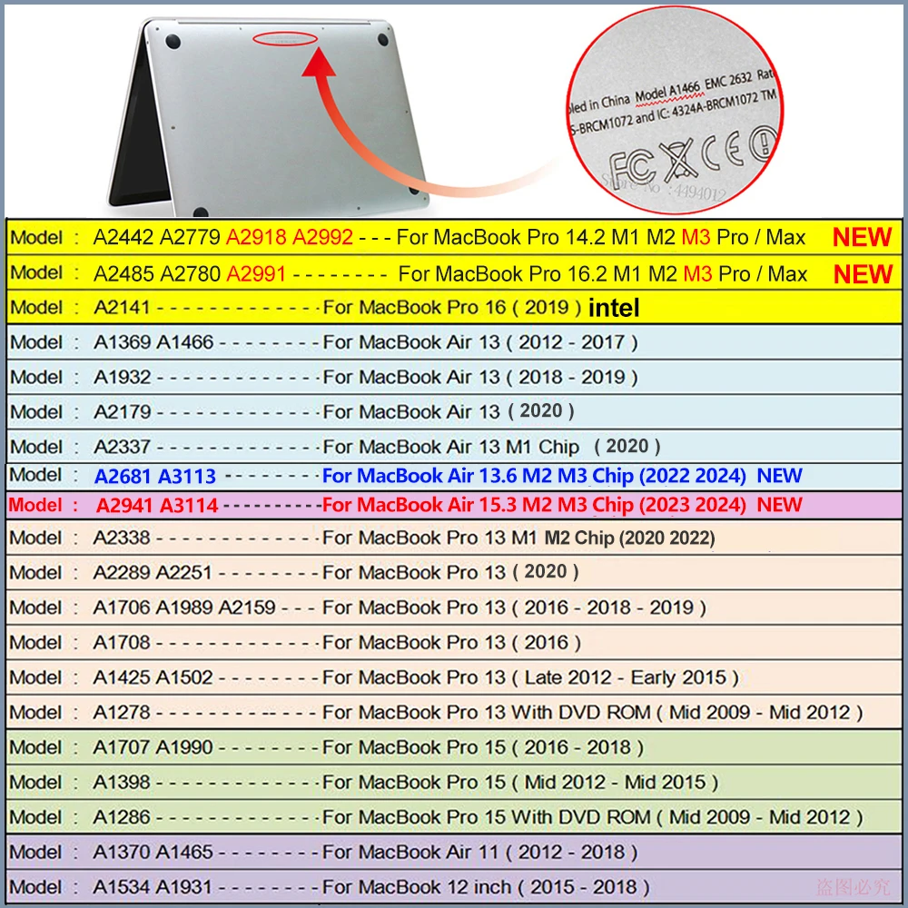 Caso de laptop com Touch ID para MacBook, capa para Mac Book Air M2 Case, Pro 16, M3, M2, M1, Pro 14, 15, 13, 12, A2681, A2337, A2179