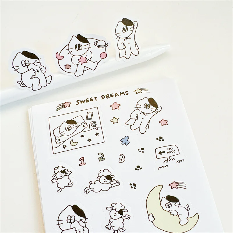 

Hot Selling Cartoon Cat Sealing Stickers Korean Ins Style Self Adhesive Planner Decals for Journaling Letter Envelope Decor