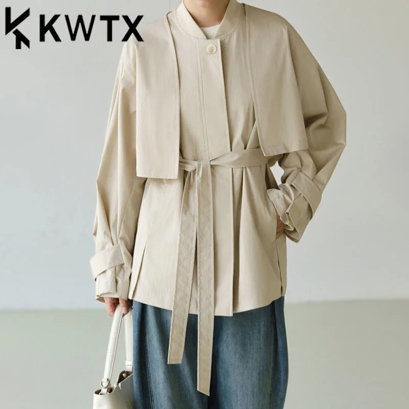 

KWTX Women's Khaki 2 Piece Set Belted Long Vest Short Jacket Creative Design Pocket Cuff Elegant Luxury Spring Summer 2025