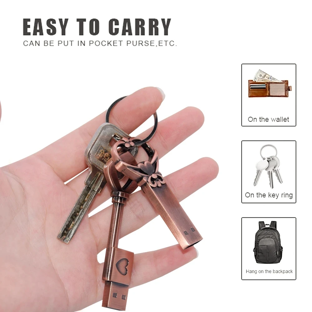 

Vintage Keys USB Flash Drive 64GB Love Handle Metal Memory Stick 32GB 100% Real Capacity Pen Drive 16GB Fancy U Disk 8GB 4GB