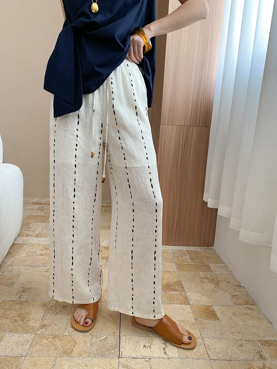 

Spring and summer women's casual striped high waisted loose wide leg pants