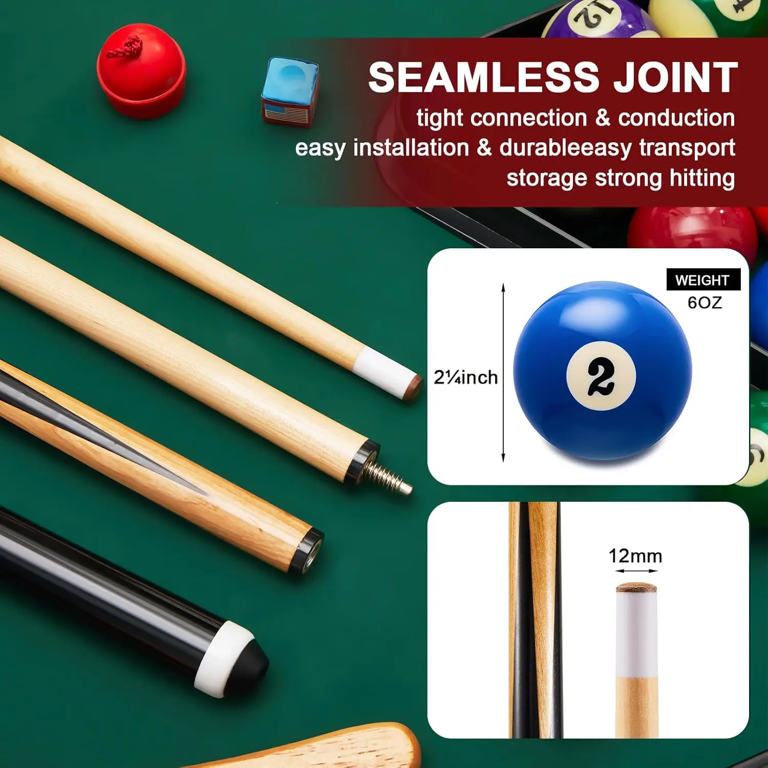 Pool Table Accessories Billiards Accessories Billiard Pool Balls with Triangle and Diamond Ball Holder Cue Chalks Pool Cu