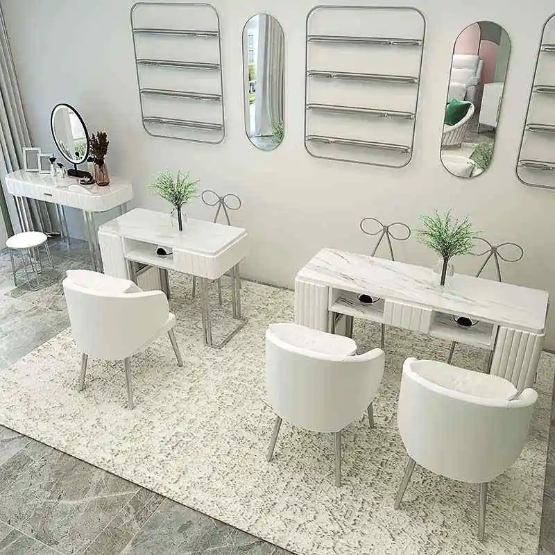 

Modern Light Luxury Professional Nail Table Marble Nail Salon Furniture Set Nail Tables and Chairs Sets with Dust Collector