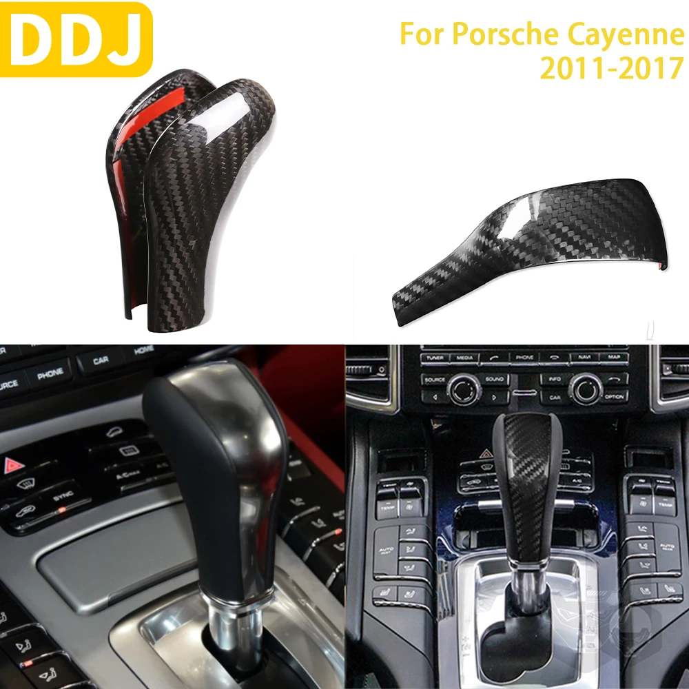 For Porsche Cayenne 2011-2017 Car Accessories Center Console Gear Shift Knob Cover Trim Real Carbon Fiber