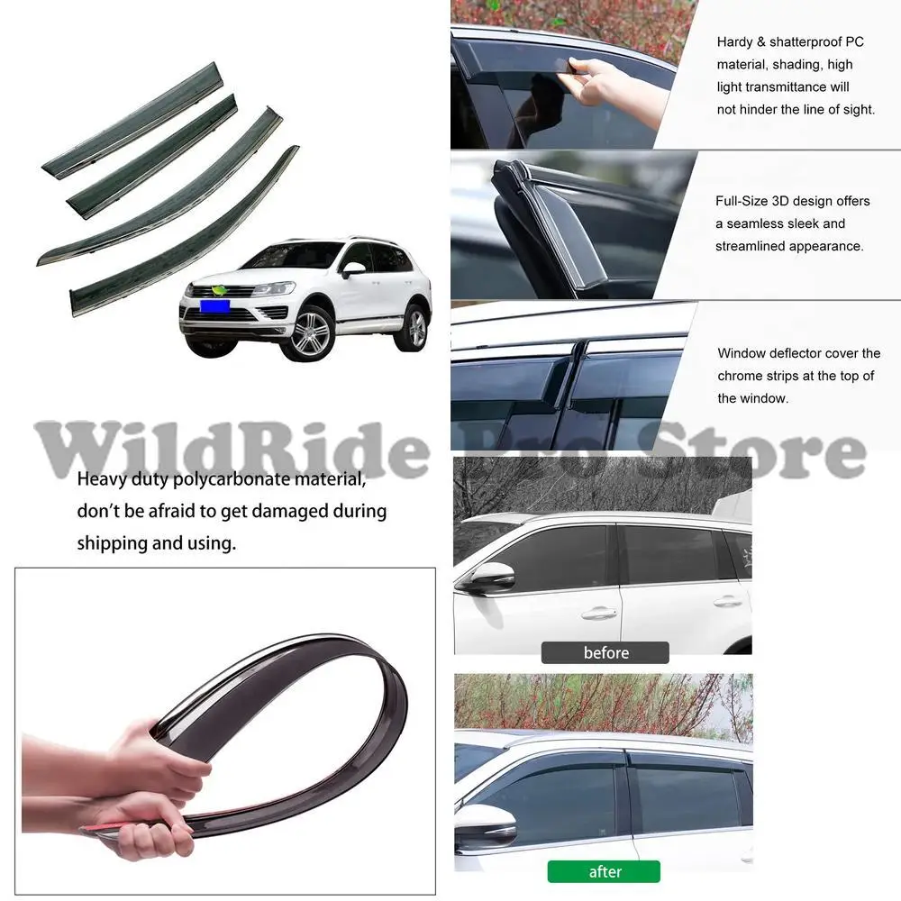 

1 set For Side Rain Guards Compatible with VW Touareg 2011-2018 Vent Deflector Visor 4PCS Vent Visors Car Accessories