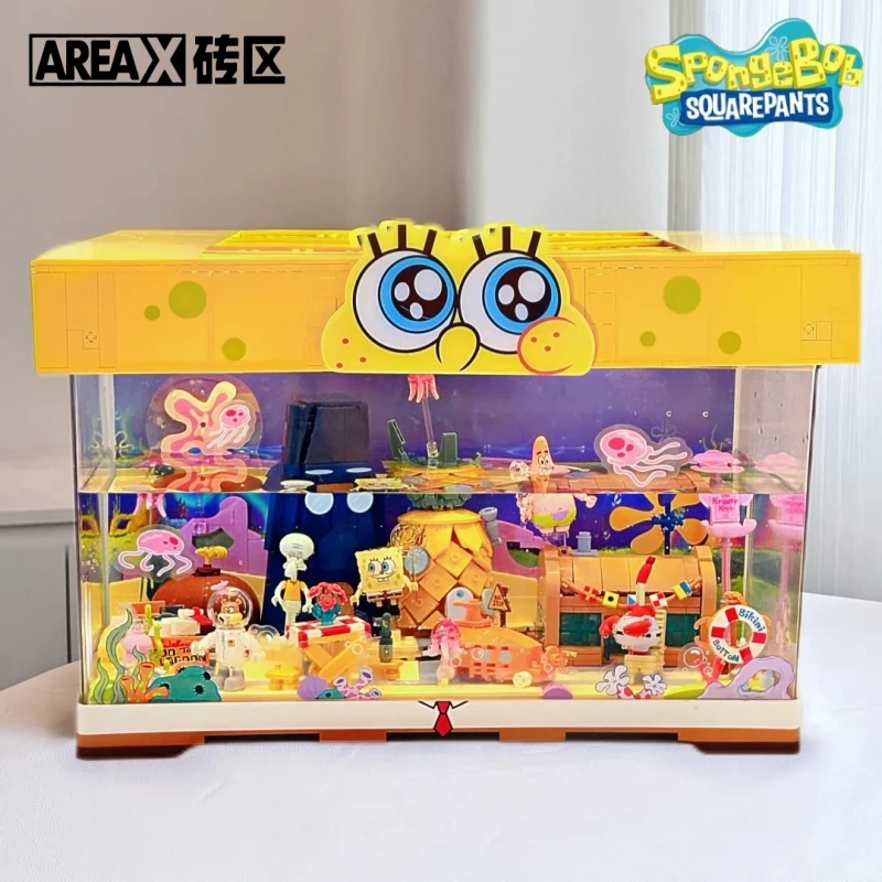 

Строительные блоки AREAX, Губка Боб, квадратные штаны, мультяшное бикини, модель аквариума, игрушка, настольные украшения, сборка, подарок