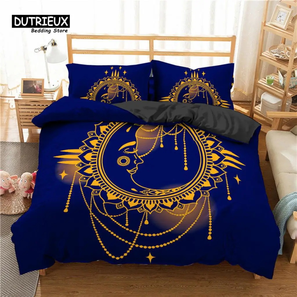 

Bohemian Mandala Duvet Cover Golden Sun And Moon 3D Print King Queen Bedding Set Microfiber Dreamcatcher Quilt Cover Pillowcase