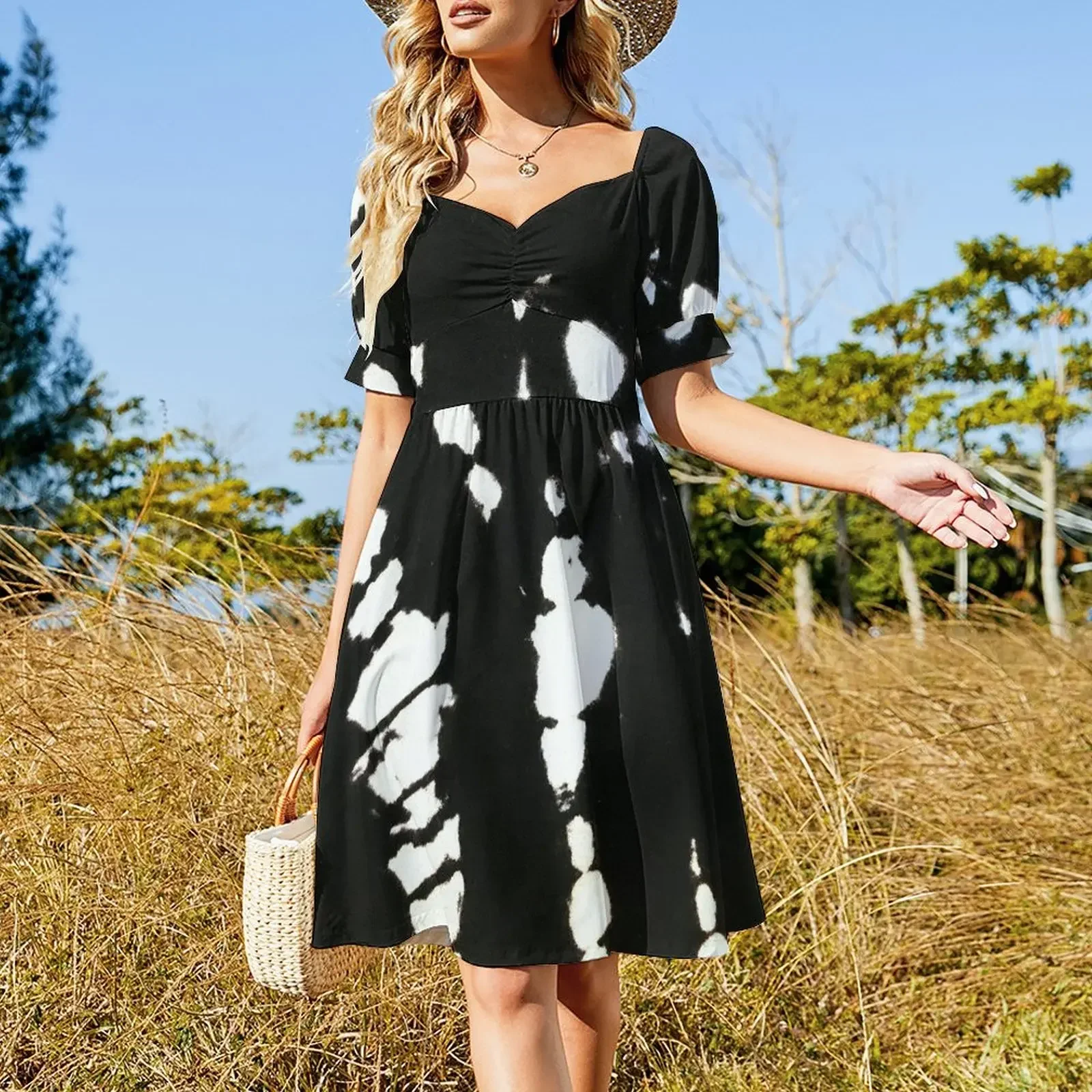 contemporary minimalist ink brush stroke black white abstract Short-Sleeved Dress dress women summer 2025 sexy dress