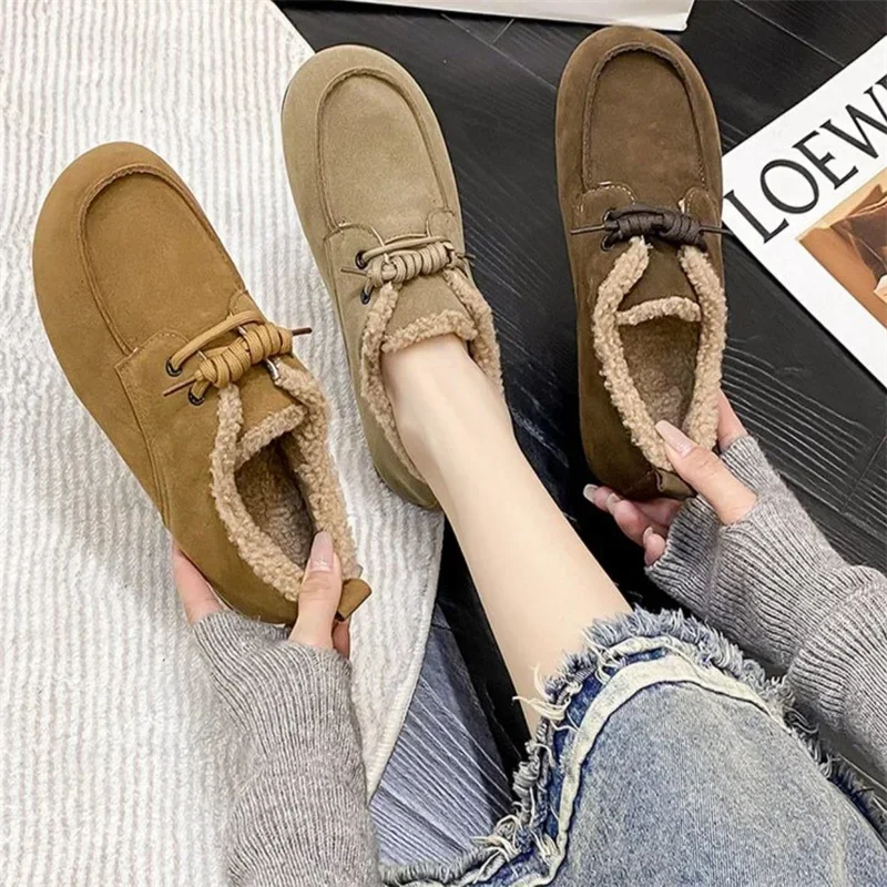 Winter Lazy People Kick on Cotton Shoes, Versatile Women's Bean Shoes, In Fashion Home Cotton Slippers, Plush Flat Shoes