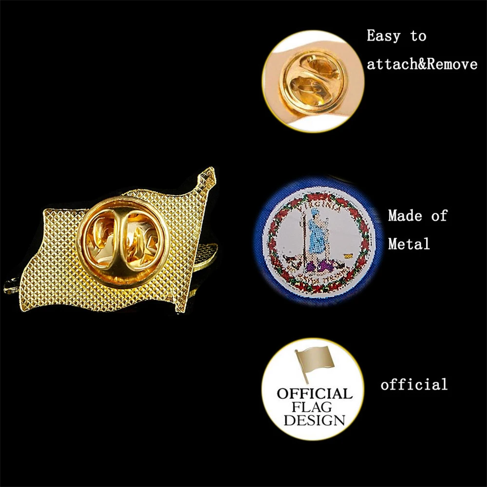 الولايات المتحدة الأمريكية كومنولث ولاية فرجينيا المينا المعدنية ثلاثية الأبعاد يلوحون العلم الوطني الولايات المتحدة البلد شارة بدبوس التلبيب