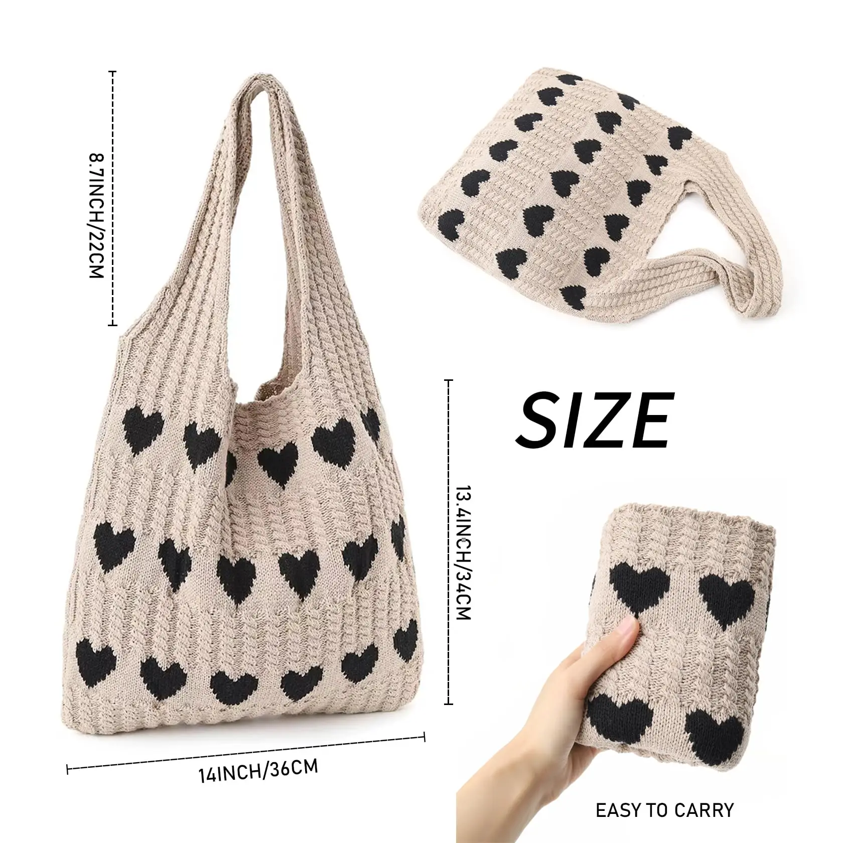 Gestrickte Schulter-Tragetasche Große Häkel-Strandtasche Hobo-Tasche Ästhetische Tragetaschen für Frauen – Detail 17
