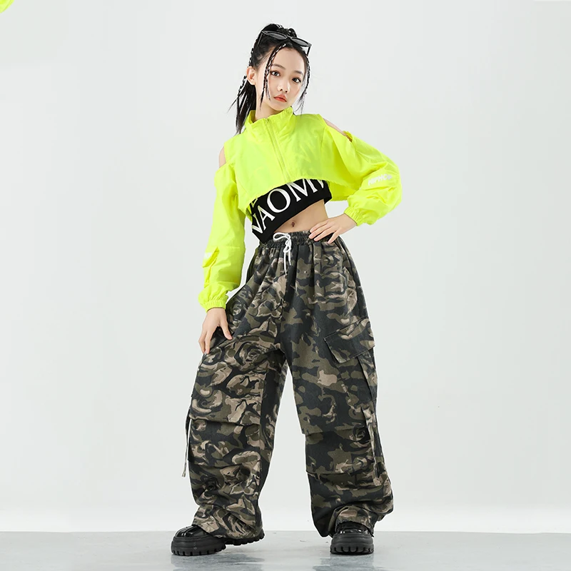 Hip Hop Mädchen Crop Top Camo Cargo Hosen Kind Prinzessin Sweatshirt Jogger Streetwear Kleidung Sets Kinder Street Dance Jazz Kostüm