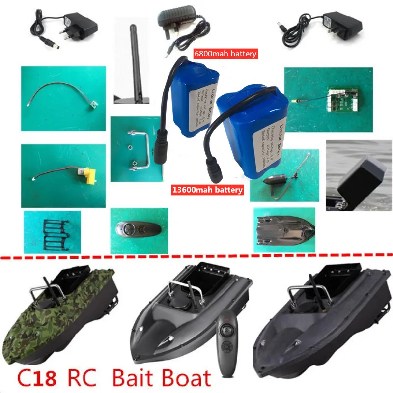 Ad alta velocità Smart RC Fishing Bait Boat C18 pezzi di ricambio 7.4V 6800mah batteria/coperchio/caricabatterie/ricevitore/telecomando/motore e