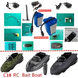 Barco de cebo de pesca RC inteligente de alta velocidad, piezas de repuesto C18, batería de 7,4 V, 6800mah, cubierta, cargador, receptor, Control remoto, Motor, etc.