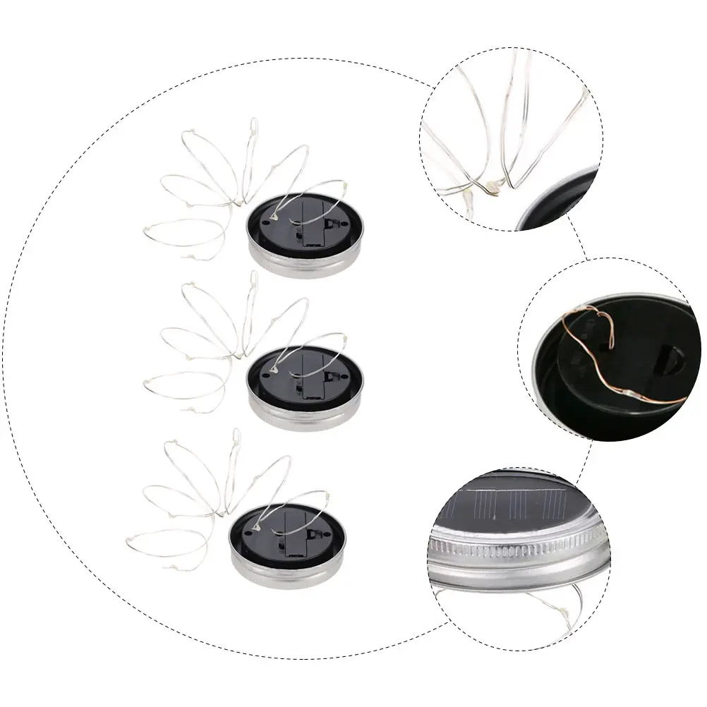

3pcs Solar Powered Jar Lights Outdoor Yard Garden Party String Bottle Cap Lamp Warm Glow Hanging Solar Lamps