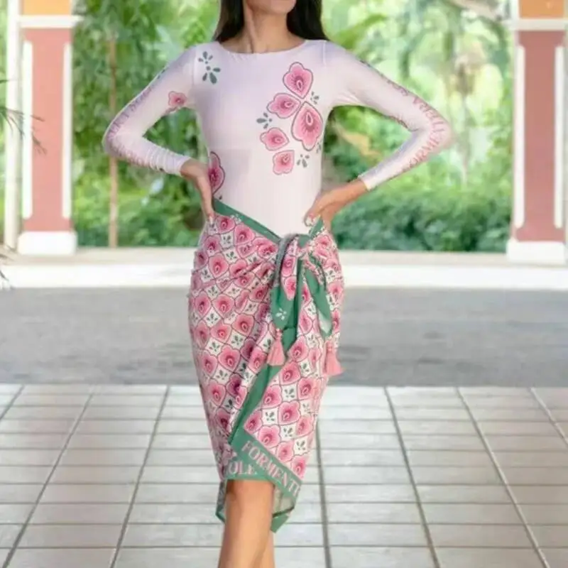 

Купальники с разрезом, спортивная юбка, женский солнцезащитный купальник с длинными рукавами и принтом, двухсекционный комфортный купальный костюм в нескольких стилях