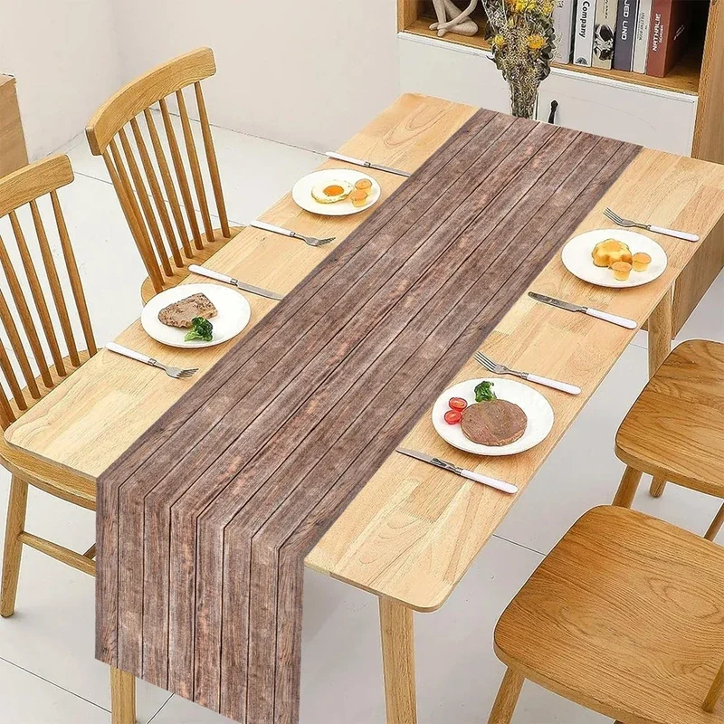 Tisch läufer aus brauner Holzmaserung, Tisch fahne aus Tischdecke, Tischdecken aus Polyester-Rechteck für Geburtstag, Hochzeit, Party bedarf