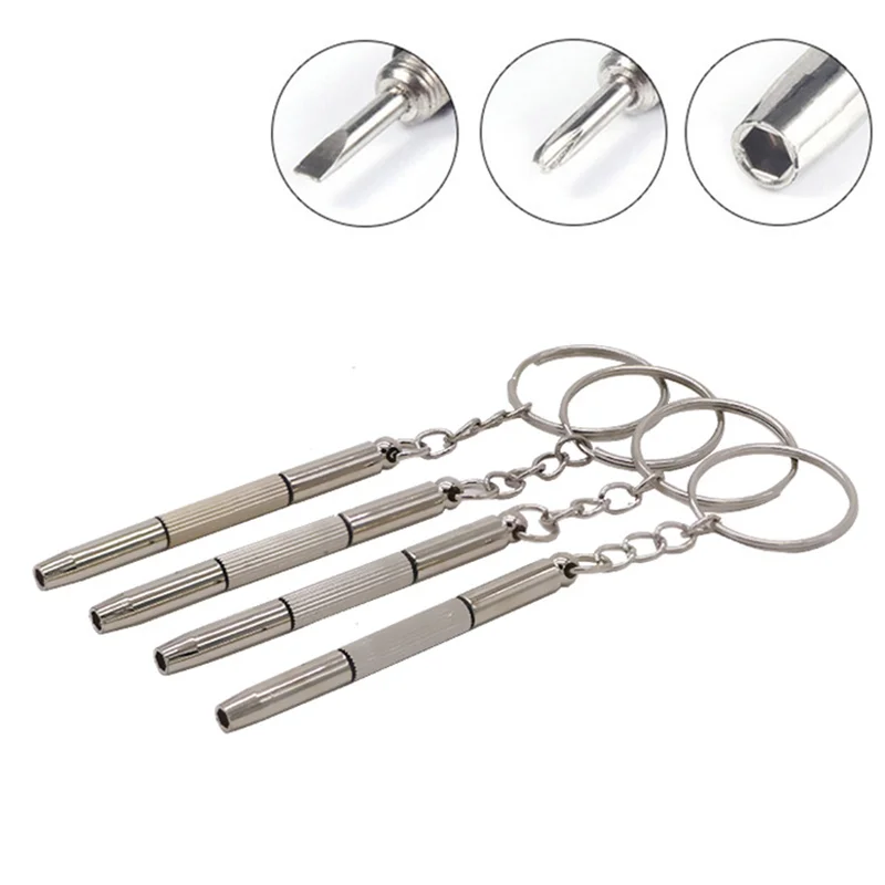 Chave de fenda com chaveiro, ferramentas manuais portáteis, precisão chave de fenda, relógio Repair Kit, 3 em 1