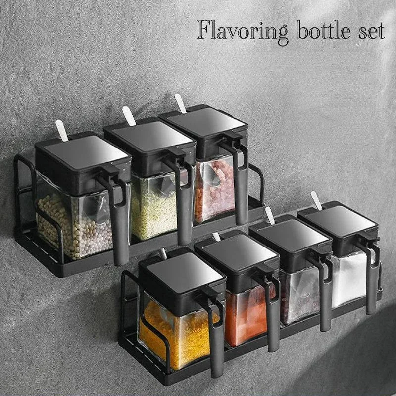 

Wall Mounted Kitchen Glass Box Seasoning Pot Moisture-proof Salt Seasoning Storage Box Set Kitchen Tools