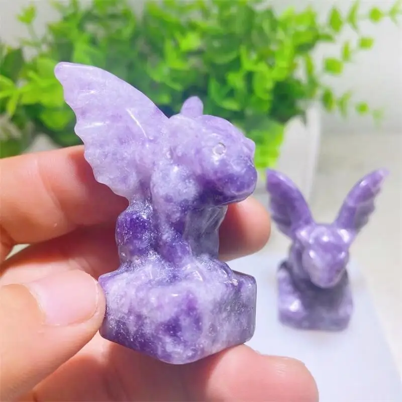 5cm Natural Lepidolite Crystal Gargoyle Carving Crafts As Halloween Gifts For The Children Or Home Decoration 1pcs