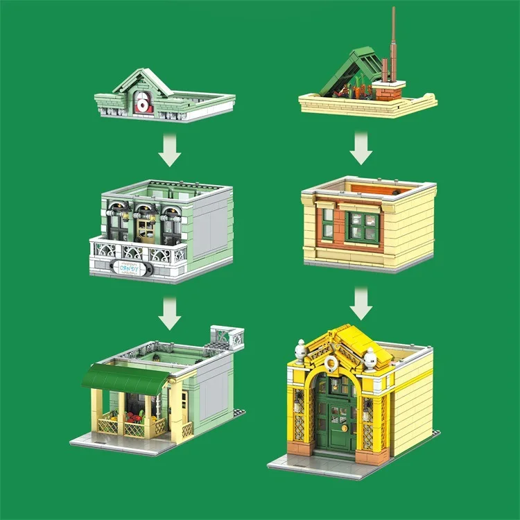 Bloques de construcción de restaurante francés con vista de calle arquitectónica, modelo de ensamblaje de luz LED, rompecabezas de aprendizaje, juguete para exhibición de regalo para niños