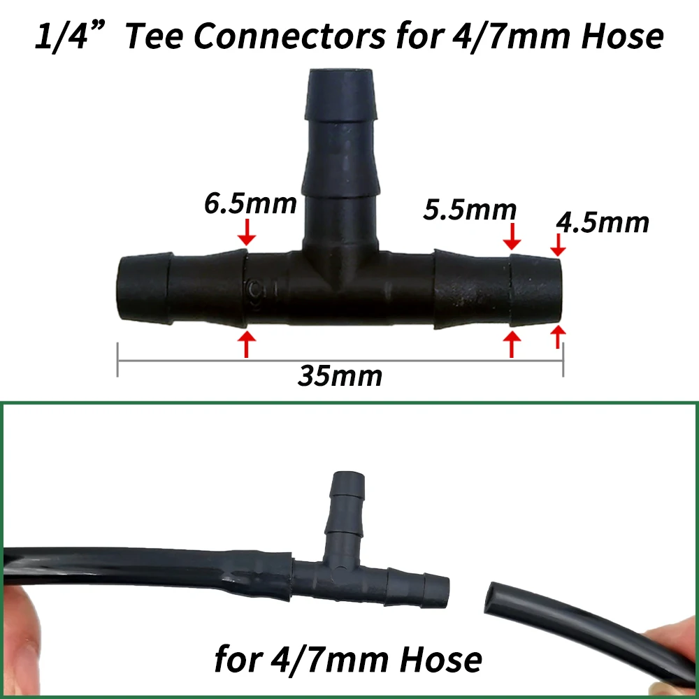 Oasis 50-100PCS 1/4 Inch Dripper Watering Tee Connector Drip Irrigation Greenhouse Garden Tools Repair Fitting for 4/7mm Hose