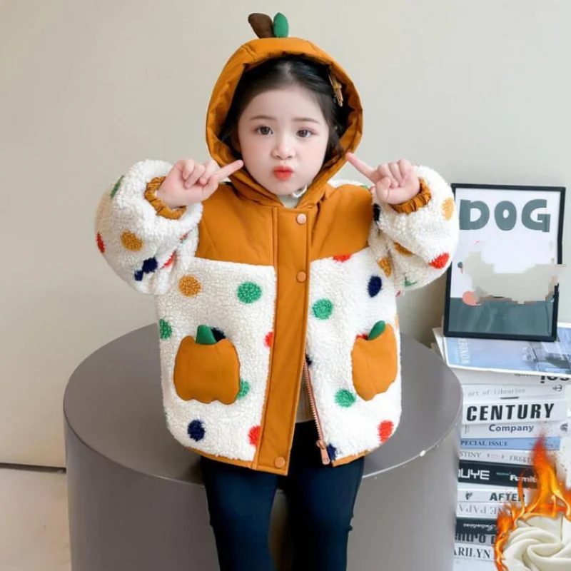 Coat Tops Girls' Plush Thick Autumn/winter 2025 New Style Baby Girl's Stylish Warm Wool Sweater Casual Cute Children's Padding