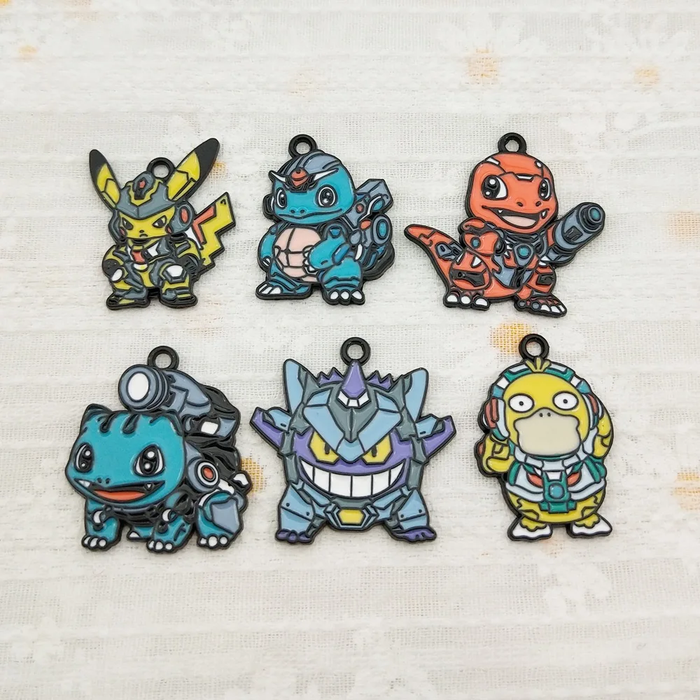 6pcs Pokemon Pikachu Psyduck Cartoon Charms Emaille Legering Metaal Sieraden Maken Accessoires - Ketting Oorbel Sleutelhanger DIY Kit